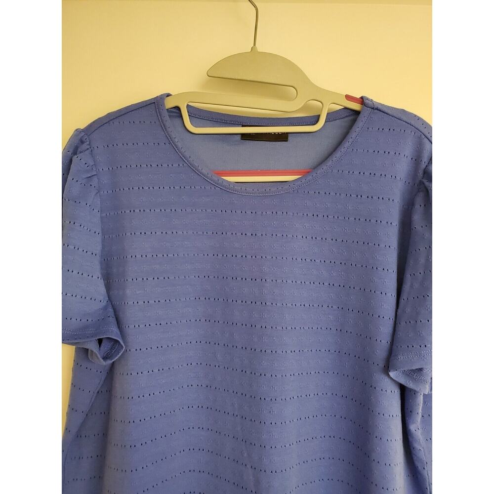 Women's Rafaella Blue Eyelet Striped Lined Blouse | Size Large - Picture 3 of 9